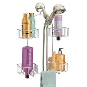 Chrome Shower Caddy Hanging Organizer Bathroom Shelf Towel Rack Steel Storage
